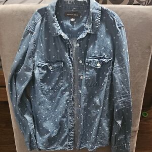 Alexander Jordan Women's Blue Denim Button-Down Shirt with Heart Print